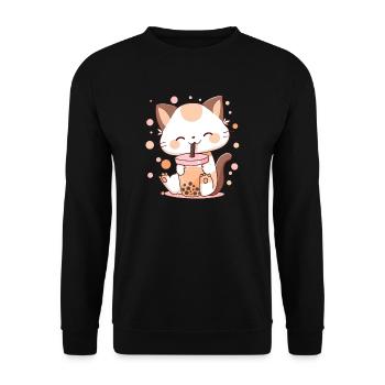 Thé à bulles Chat Neko boba - Sweat-shirt Unisexe - noir - Devant - Alina (178cm) & Michal (187cm)
