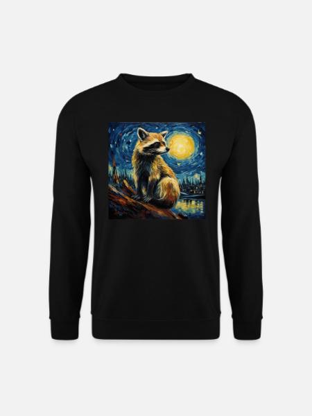 waschbär, van gogh, sternennacht, tier - Unisex Pullover - Schwarz