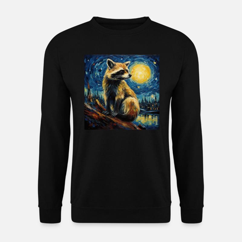 waschbär, van gogh, sternennacht, tier - Unisex Pullover - Schwarz