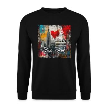 New York, retro, vintage - Valentinstag - Unisex Pullover - Schwarz - Vorne - Alina (178cm) & Michal (187cm)