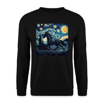 pferd, tier, van gogh, sternenacht - Unisex Pullover - Schwarz - Vorne - Alina (178cm) & Michal (187cm)