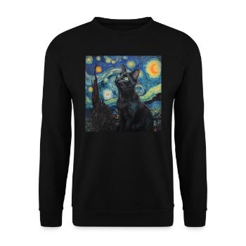 schwarze katze, katze, tier, van gogh, sternenacht - Unisex Pullover - Schwarz - Vorne - Alina (178cm) & Michal (187cm)