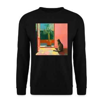 katze, katzen, bunt, tier, geschenk, geschenkidee - Unisex Pullover - Schwarz - Vorne - Alina (178cm) & Michal (187cm)