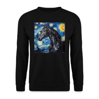 Cheval, Animal, Van Gogh, Nuit Étoilée - Sweat-shirt Unisexe - noir - Devant - Alina (178cm) & Michal (187cm)