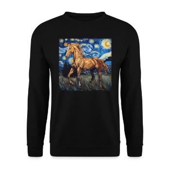 Cheval, Animal, Van Gogh, Nuit Étoilée - Sweat-shirt Unisexe - noir - Devant - Alina (178cm) & Michal (187cm)
