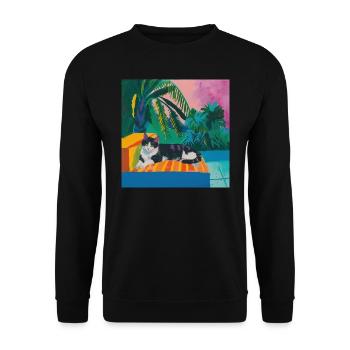 katze, katzen bunt, tier, geschenk, geschenkidee - Unisex Pullover - Schwarz - Vorne - Alina (178cm) & Michal (187cm)