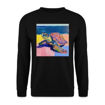 schildkröte, bunt, tier, geschenk, geschenkidee - Unisex Pullover - Schwarz - Vorne - Alina (178cm) & Michal (187cm)