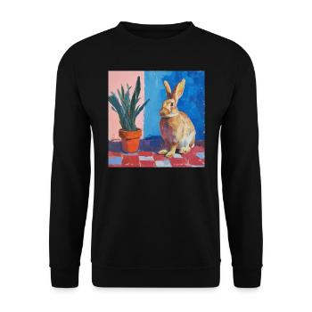 hase, kaninchen, bunt, tier, geschenk - Unisex Pullover - Schwarz - Vorne - Alina (178cm) & Michal (187cm)