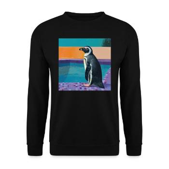 pinguin, bunt, tier, geschenk, geschenkidee - Unisex Pullover - Schwarz - Vorne - Alina (178cm) & Michal (187cm)