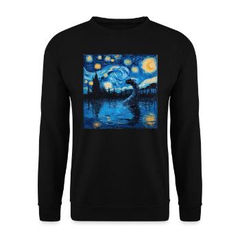 loch ness monster, nessie, van gogh, sternenacht - Unisex Pullover - Schwarz - Vorne - Alina (178cm) & Michal (187cm)