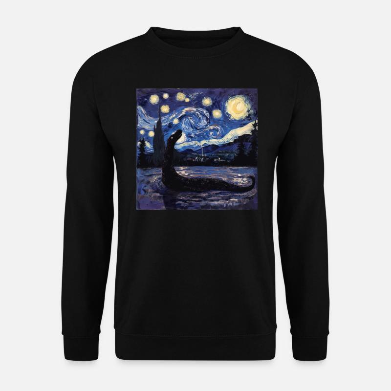 loch ness monster, nessie, van gogh, sternenacht - Unisex Pullover - Schwarz
