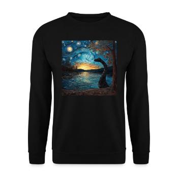 loch ness monster, nessie, van gogh, sternenacht - Unisex Pullover - Schwarz - Vorne - Alina (178cm) & Michal (187cm)