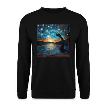 loch ness monster, nessie, van gogh, sternenacht - Unisex Pullover - Schwarz - Vorne - Alina (178cm) & Michal (187cm)