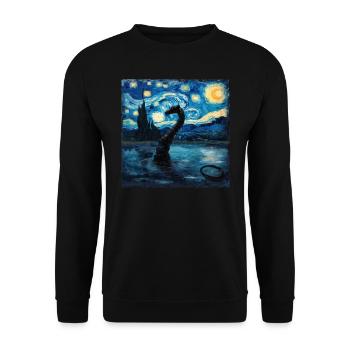 loch ness monster, nessie, van gogh, sternenacht - Unisex Pullover - Schwarz - Vorne - Alina (178cm) & Michal (187cm)