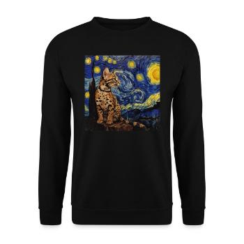 Ozelot, luchs, van gogh, sternennacht - Unisex Pullover - Schwarz - Vorne - Alina (178cm) & Michal (187cm)
