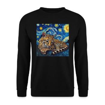 Ozelot, luchs, van gogh, sternennacht - Unisex Pullover - Schwarz - Vorne - Alina (178cm) & Michal (187cm)
