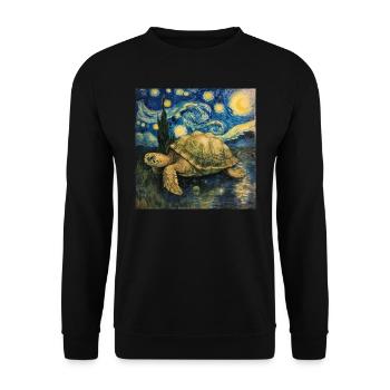 schildkröte, van gogh, sternennacht - Unisex Pullover - Schwarz - Vorne - Alina (178cm) & Michal (187cm)