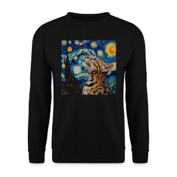 Ozelot, luchs, van gogh, sternennacht - Unisex Pullover - Schwarz - Vorne - Alina (178cm) & Michal (187cm)