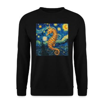 seepferd, seepferdchen van gogh, sternennacht - Unisex Pullover - Schwarz - Vorne - Alina (178cm) & Michal (187cm)