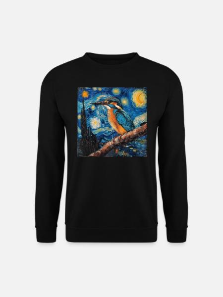 eisvogel, vogel, van gogh, sternennacht - Unisex Pullover - Schwarz