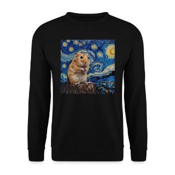 hamster, tier, van gogh, sternennacht - Unisex Pullover - Schwarz - Vorne - Alina (178cm) & Michal (187cm)