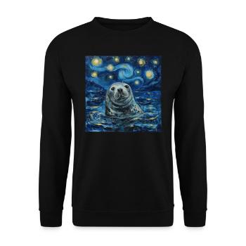 Seal, Sea Lion, Van Gogh, Starry Night - Unisex Sweatshirt - black - Front - Alina (178cm) & Michal (187cm)