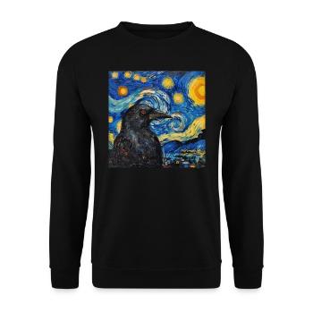Corbeau, Oiseau, Van Gogh, Nuit étoilée - Sweat-shirt Unisexe - noir - Devant - Alina (178cm) & Michal (187cm)