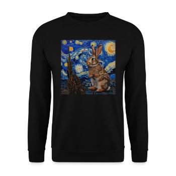 Lièvre, Lapin, Van Gogh, Nuit étoilée - Sweat-shirt Unisexe - noir - Devant - Alina (178cm) & Michal (187cm)