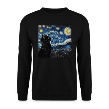 Chat Noir, Chat, Van Gogh, Nuit Étoilée - Sweat-shirt Unisexe - noir - Devant - Alina (178cm) & Michal (187cm)