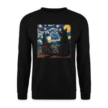 schwarze katze, katze, tier, van gogh, sternenacht - Unisex Pullover - Schwarz - Vorne - Alina (178cm) & Michal (187cm)