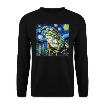 frosch, tier, van gogh, sternennacht - Unisex Pullover - Schwarz - Vorne - Alina (178cm) & Michal (187cm)