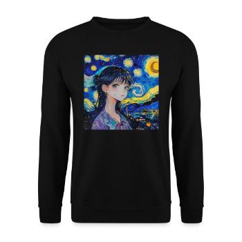 anime, anime mädchen, otaku, waifu, van gogh - Unisex Pullover - Schwarz - Vorne - Alina (178cm) & Michal (187cm)