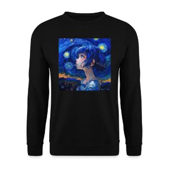 anime, anime mädchen, otaku, waifu, van gogh - Unisex Pullover - Schwarz - Vorne - Alina (178cm) & Michal (187cm)
