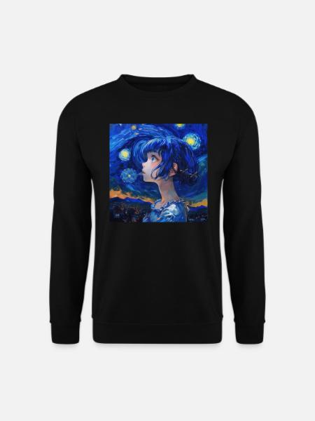 anime, anime mädchen, otaku, waifu, van gogh - Unisex Pullover - Schwarz
