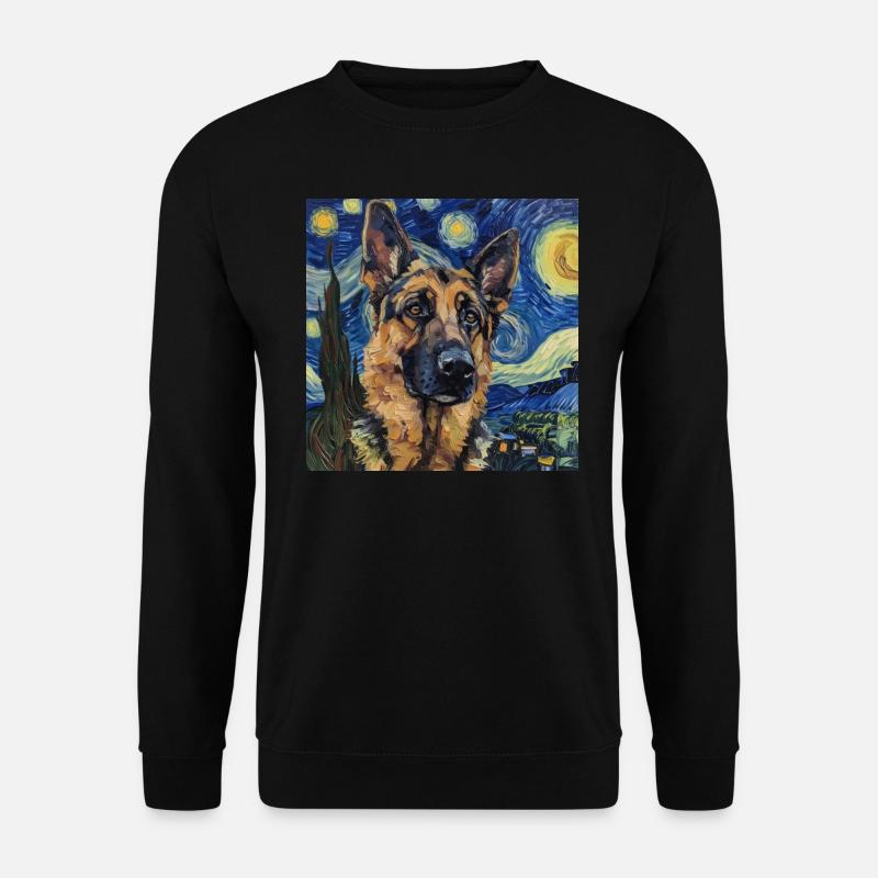 deutscher schäferhund van gogh, sternenacht - Unisex Pullover - Schwarz