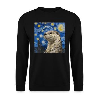 loutre, Van Gogh, Nuit étoilée - Sweat-shirt Unisexe - noir - Devant - Alina (178cm) & Michal (187cm)
