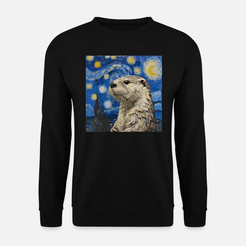 otter, Van Gogh, Starry Night - Unisex Sweatshirt - black