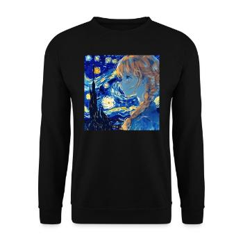 anime, anime mädchen, otaku, waifu, van gogh - Unisex Pullover - Schwarz - Vorne - Alina (178cm) & Michal (187cm)
