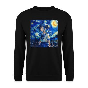 anime, anime mädchen, otaku, waifu, van gogh - Unisex Pullover - Schwarz - Vorne - Alina (178cm) & Michal (187cm)