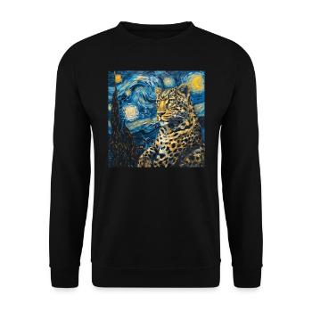leopard, Van Gogh, Sternennacht - Unisex Pullover - Schwarz - Vorne - Alina (178cm) & Michal (187cm)