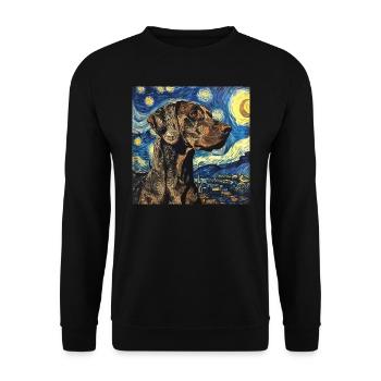 Braque allemand à poil court, chien, Van Gogh, Nuit étoilée - Sweat-shirt Unisexe - noir - Devant - Alina (178cm) & Michal (187cm)