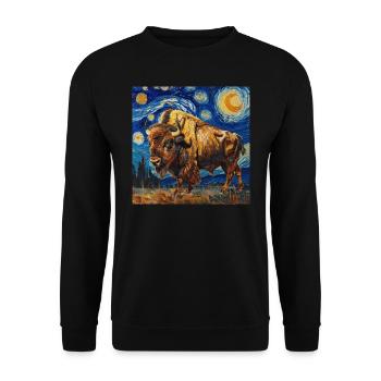 Bison, Buffalo, Animal, Van Gogh, Starry Night - Unisex Sweatshirt - black - Front - Alina (178cm) & Michal (187cm)