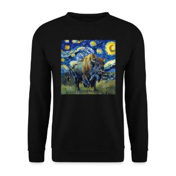 Bison, Buffalo, Animal, Van Gogh, Starry Night - Unisex Sweatshirt - black - Front - Alina (178cm) & Michal (187cm)