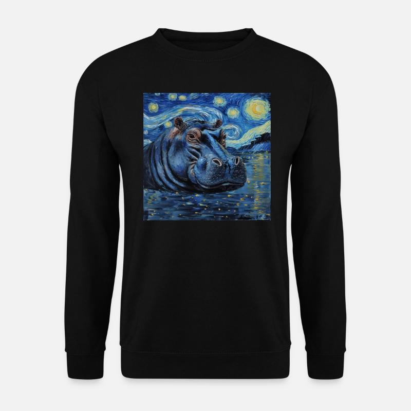 Hippopotamus, Hippo, Animal, Van Gogh - Unisex Sweatshirt - black