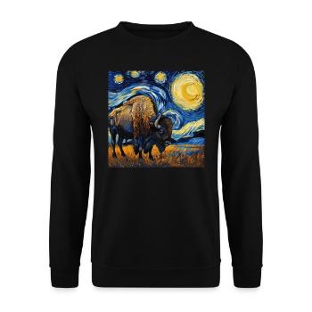 Bison, Buffalo, Animal, Van Gogh, Starry Night - Unisex Sweatshirt - black - Front - Alina (178cm) & Michal (187cm)