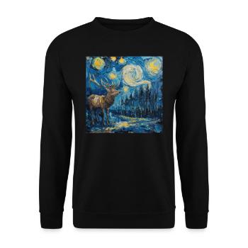 Cerf, Van Gogh, Nuit étoilée, Cadeau, Présent - Sweat-shirt Unisexe - noir - Devant - Alina (178cm) & Michal (187cm)
