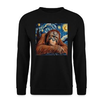 Orang-outan, singe, Van Gogh, nuit étoilée, cadeau - Sweat-shirt Unisexe - noir - Devant - Alina (178cm) & Michal (187cm)