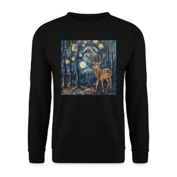 Cerf, Van Gogh, nuit étoilée, cadeau - Sweat-shirt Unisexe - noir - Devant - Alina (178cm) & Michal (187cm)