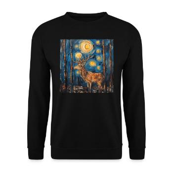 Cerf, Van Gogh, nuit étoilée, cadeau - Sweat-shirt Unisexe - noir - Devant - Alina (178cm) & Michal (187cm)