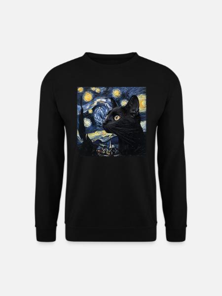 schwarze katze, katzen, van gogh, sternennacht - Unisex Pullover - Schwarz